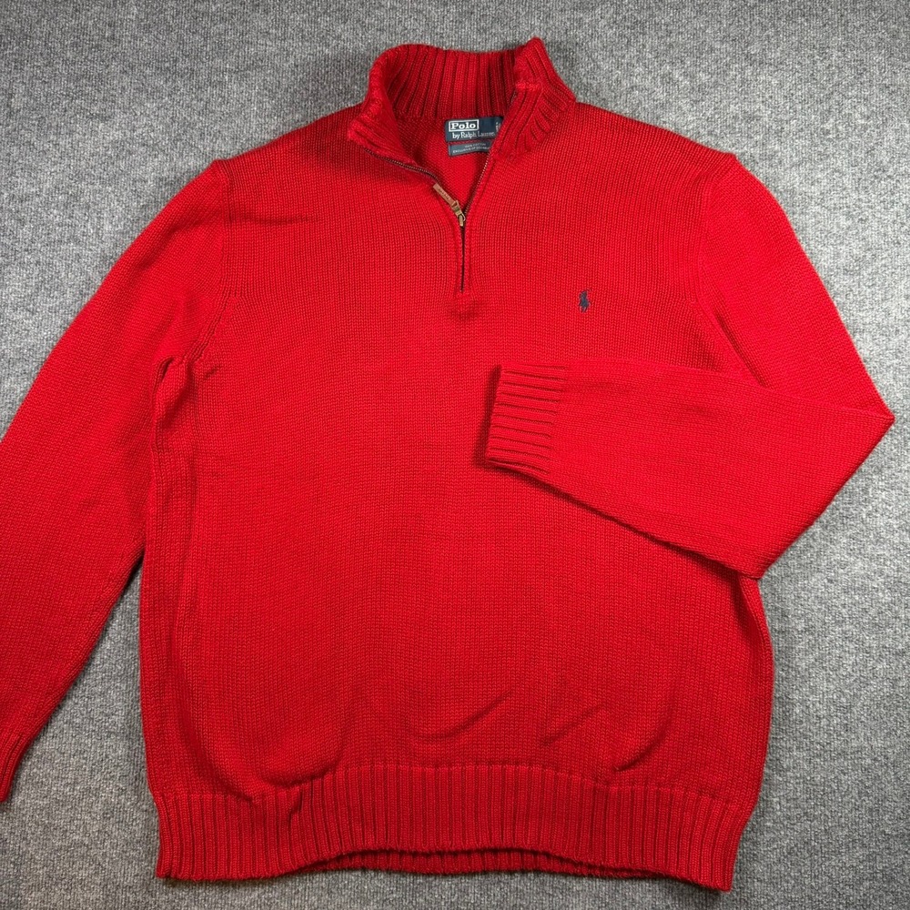 Polo Ralph Lauren Quarter Zip Sweater Mens 3XLT Red Cotton Knit Mock Neck